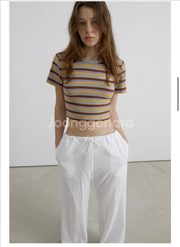 오버듀플리어 스트라이프 크롭 반팔티--1