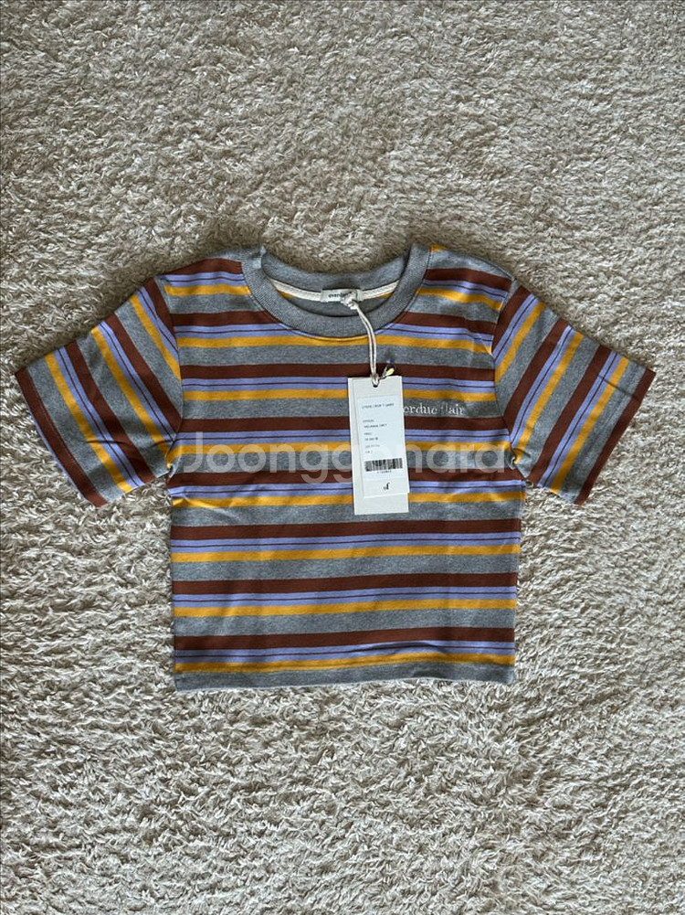 오버듀플리어 스트라이프 크롭 반팔티--7