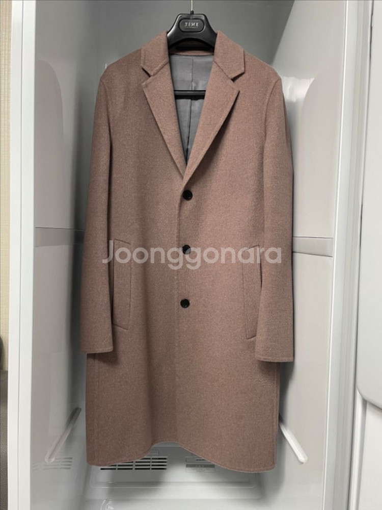 타임옴므 멜란지핑크 캐시미어 세미오버 핸드메이드코트95--0