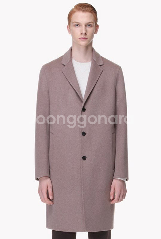 타임옴므 멜란지핑크 캐시미어 세미오버 핸드메이드코트95--5