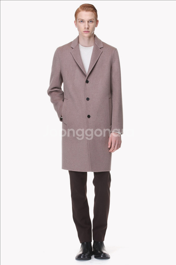 타임옴므 멜란지핑크 캐시미어 세미오버 핸드메이드코트95--6