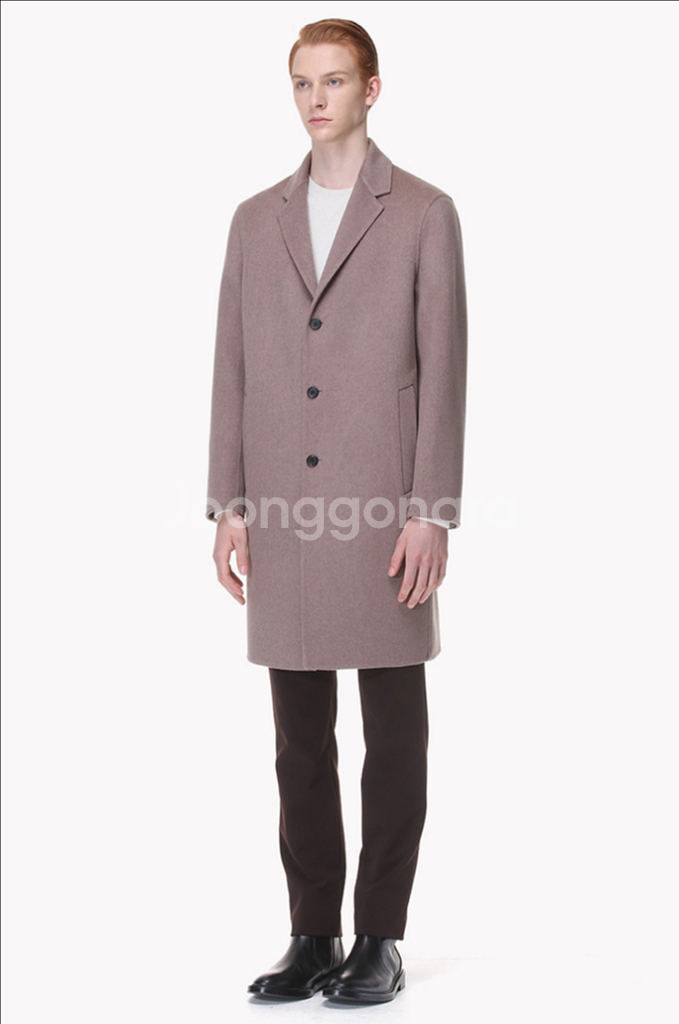 타임옴므 멜란지핑크 캐시미어 세미오버 핸드메이드코트95--7