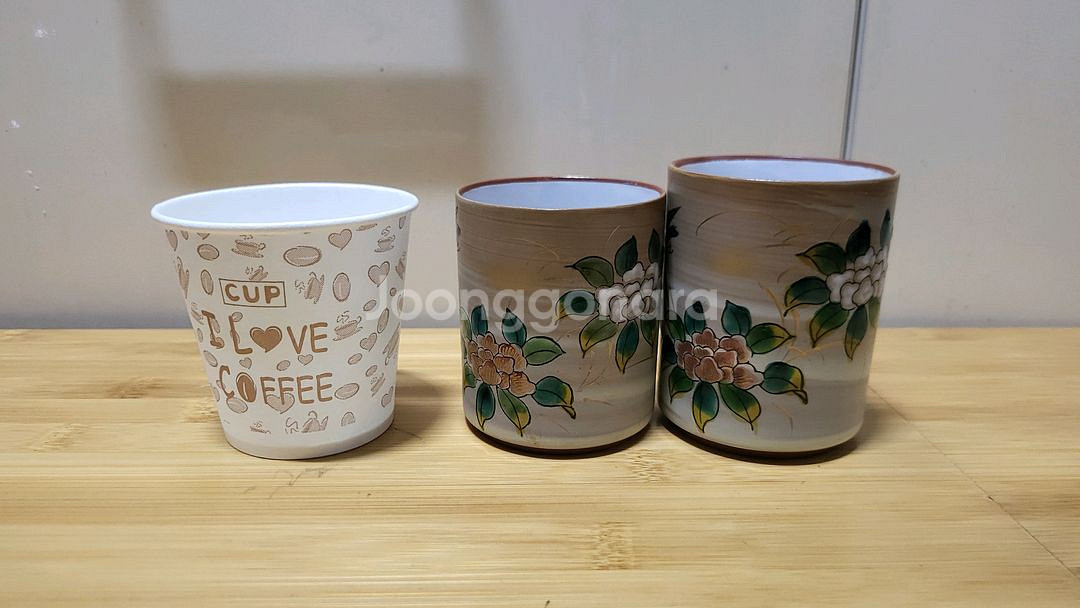 엔틱, 레트로) 부부, 커플용 구곡도자기 잔 2점 일괄--1