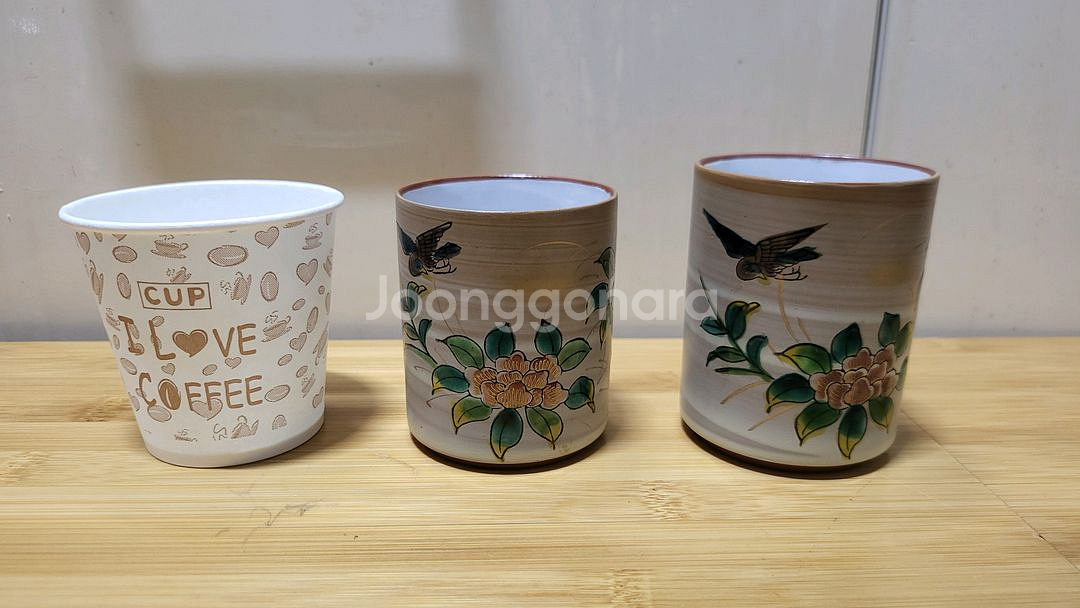 엔틱, 레트로) 부부, 커플용 구곡도자기 잔 2점 일괄--0