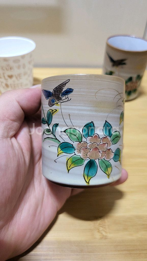 엔틱, 레트로) 부부, 커플용 구곡도자기 잔 2점 일괄--2