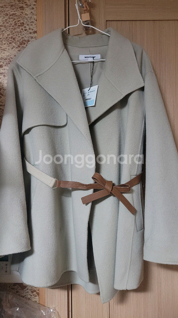 나이스클랍 모캐시 핸드메이드 벨티드 하프코트 55 새상품--1