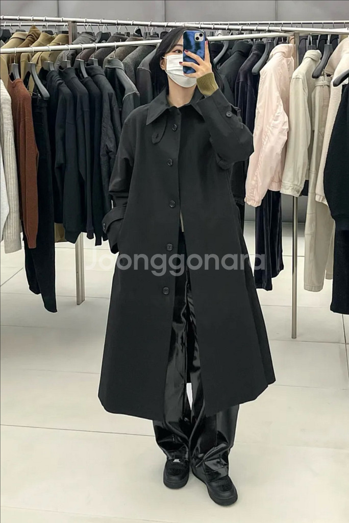 인사일런스 우먼 미니멀 싱글 트렌치 코트 블랙 s--0