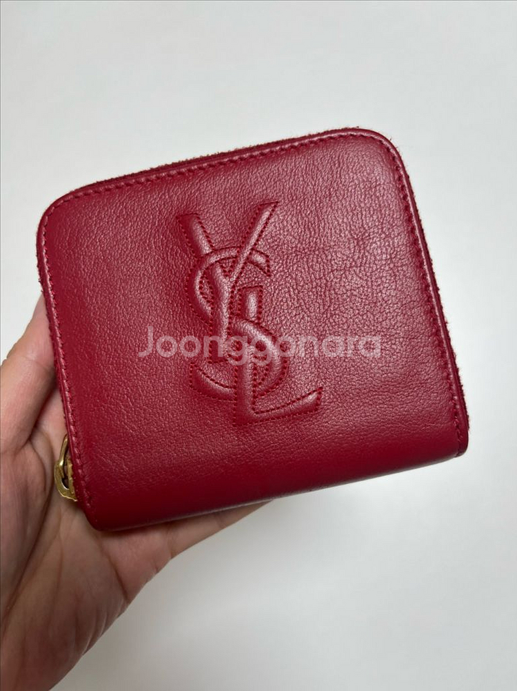 생로랑 YSL 로고 레더 지퍼 카드지갑--0