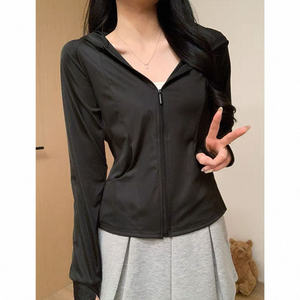 여성 블랙 슬림핏 후드집업 트레이닝복 상의