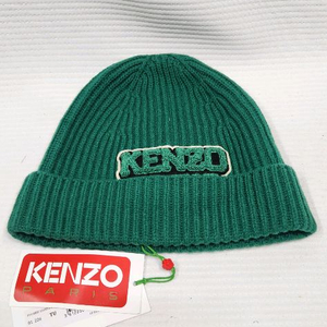 겐조 로고 패치 울 니트 비니 그린