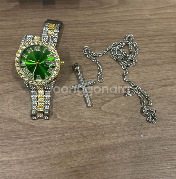 크리스탈 장식 팔찌 시계 목걸이 세트--1