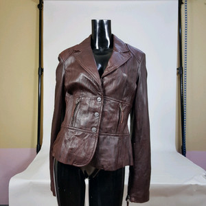 알리시 브라운색 가죽 여성 자켓