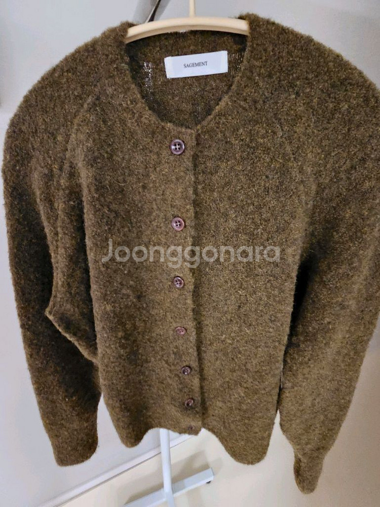 세이지먼트 부클 알파카 가디건 카키--2