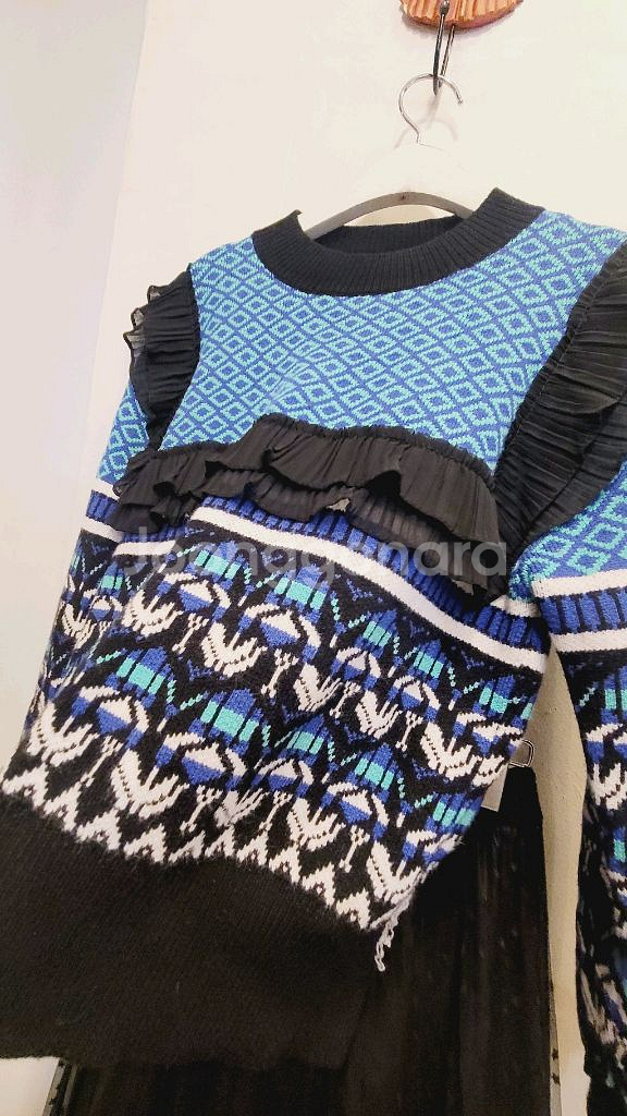 프릴 에스닉 포근니트. 오즈세컨 도트샤 스커트--2