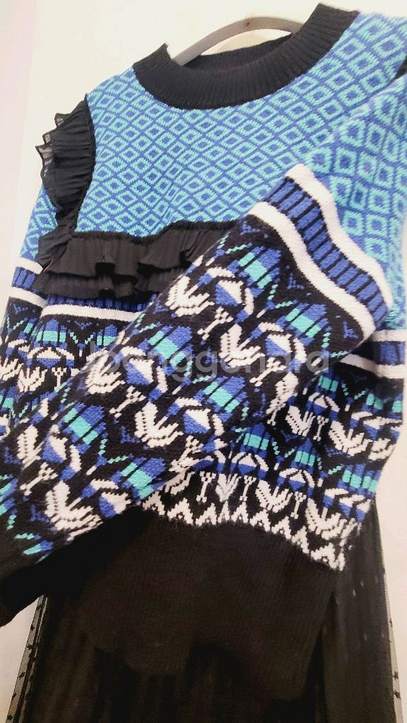 프릴 에스닉 포근니트. 오즈세컨 도트샤 스커트--3