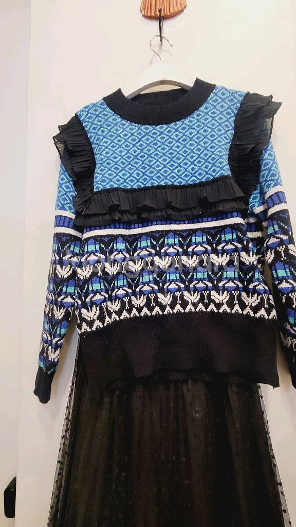 프릴 에스닉 포근니트. 오즈세컨 도트샤 스커트--1