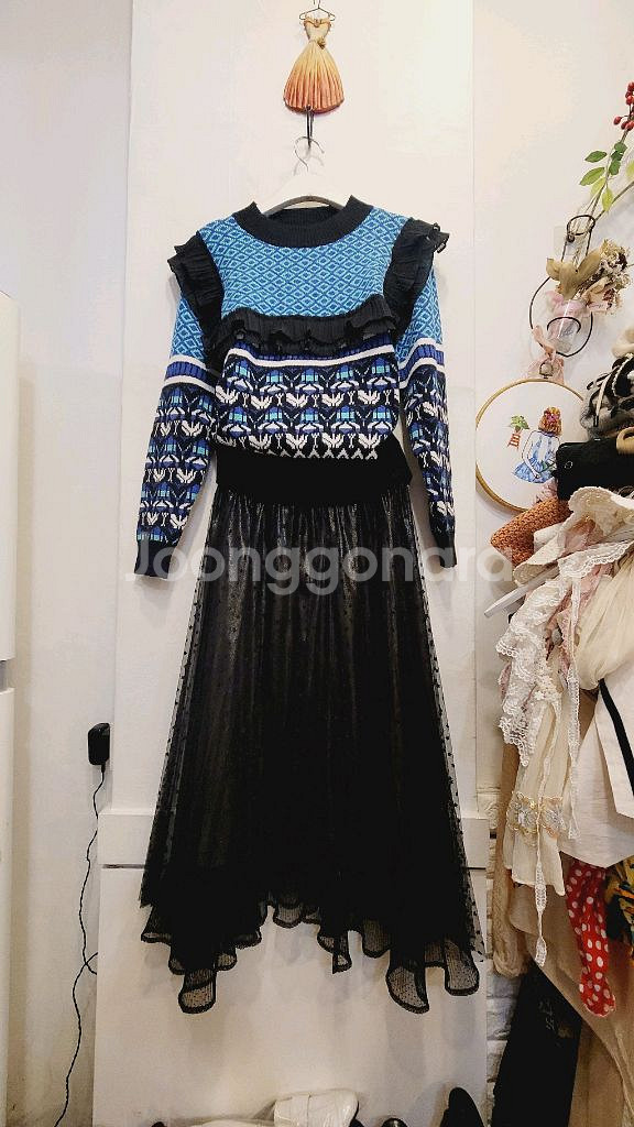 프릴 에스닉 포근니트. 오즈세컨 도트샤 스커트--7