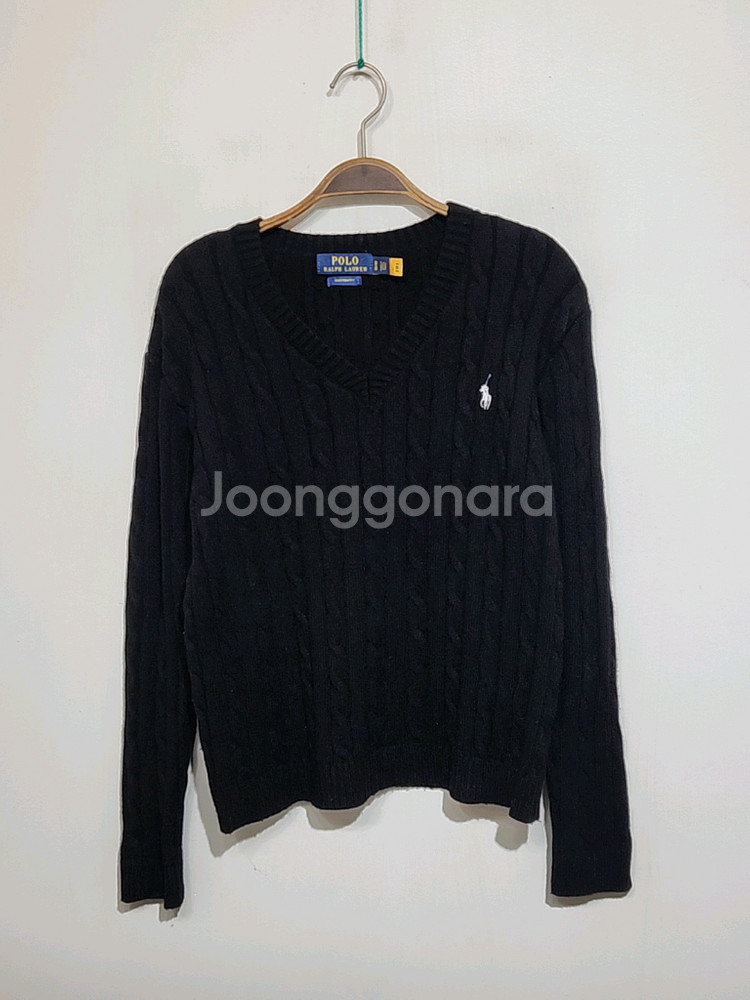 (L) 랄프로렌 폴로 꽈배기 니트 블랙 케이블 스웨터 브이넥--0