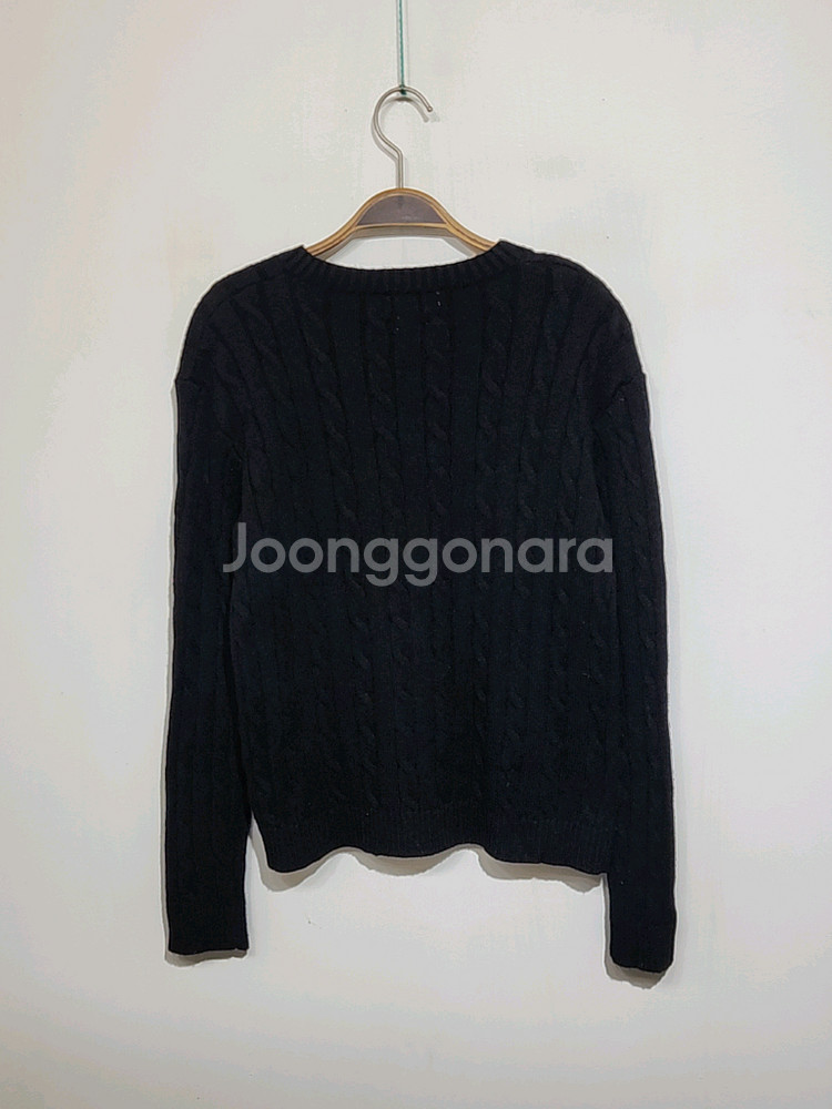 (L) 랄프로렌 폴로 꽈배기 니트 블랙 케이블 스웨터 브이넥--5