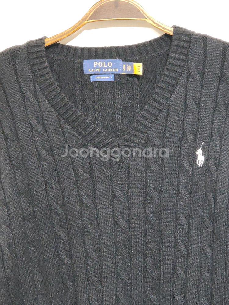 (L) 랄프로렌 폴로 꽈배기 니트 블랙 케이블 스웨터 브이넥--1