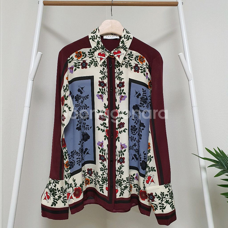 산드로 플라워 실크 블라우스--0