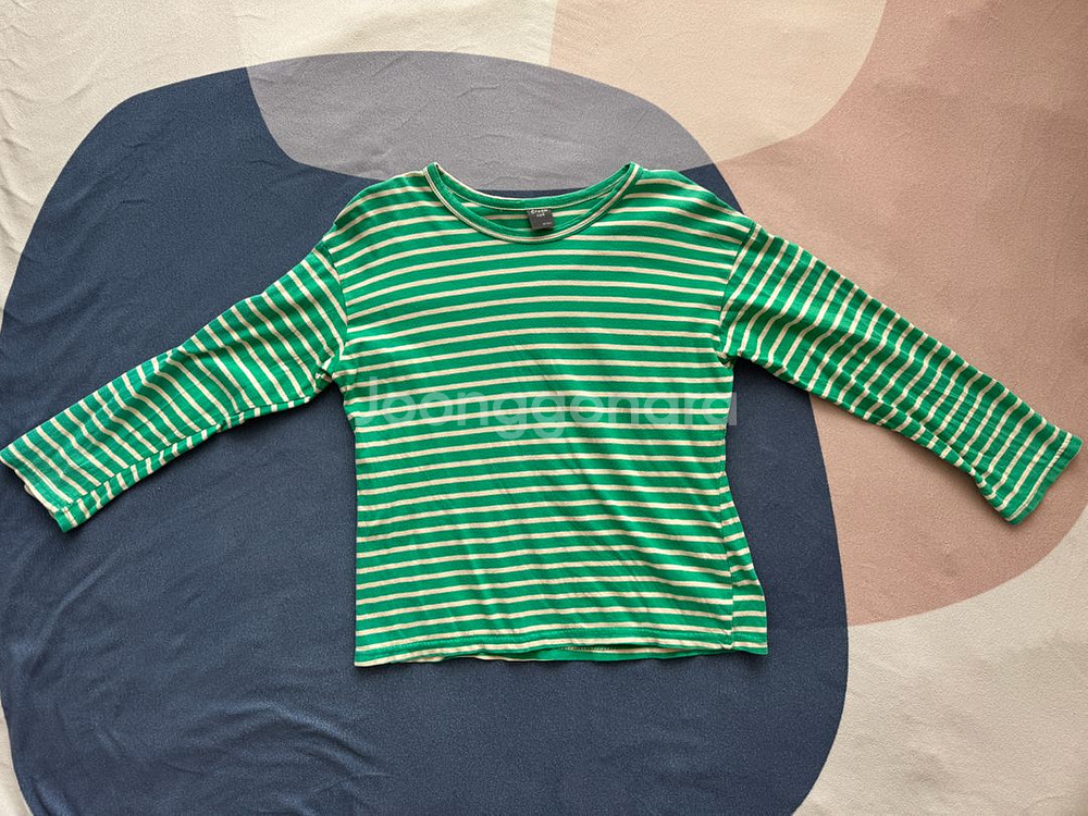 녹색 스트라이프 아동 티셔츠--1