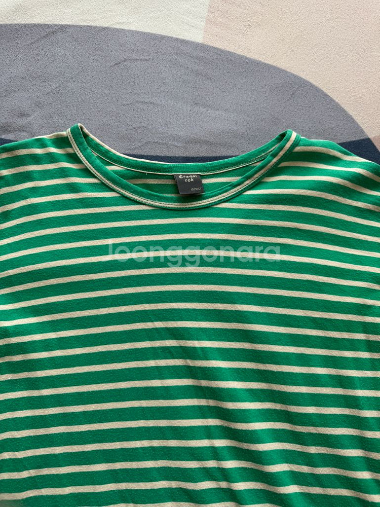 녹색 스트라이프 아동 티셔츠--2