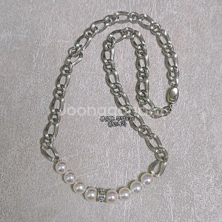 아코야 퀄 진주 써지컬 티타늄 스틸 체인 목걸이--0