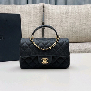 뉴미니 블랙 캐비어 탑핸들 금장 샤넬