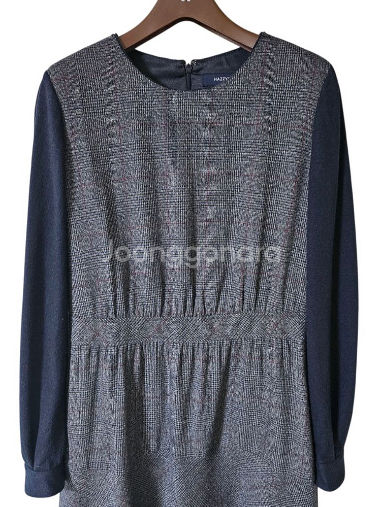 헤지스레이디스 그레이 체크배색 울혼방 미디원피스 66--4