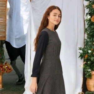 헤지스레이디스 그레이 체크배색 울혼방 미디원피스 66