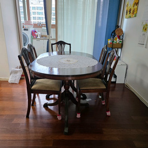 앤틱 원목 6인용 식탁 의자 세트