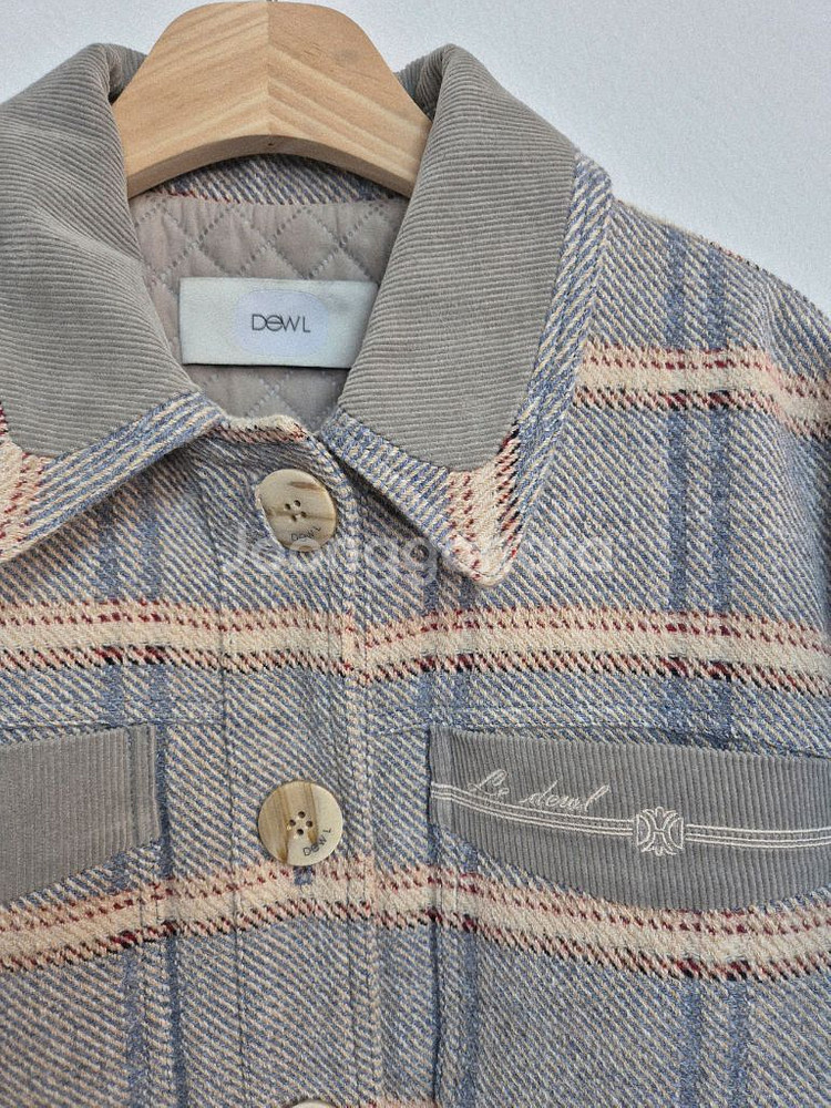 DEWL 체크 누빔 숏 자켓 코듀로이 카라--1