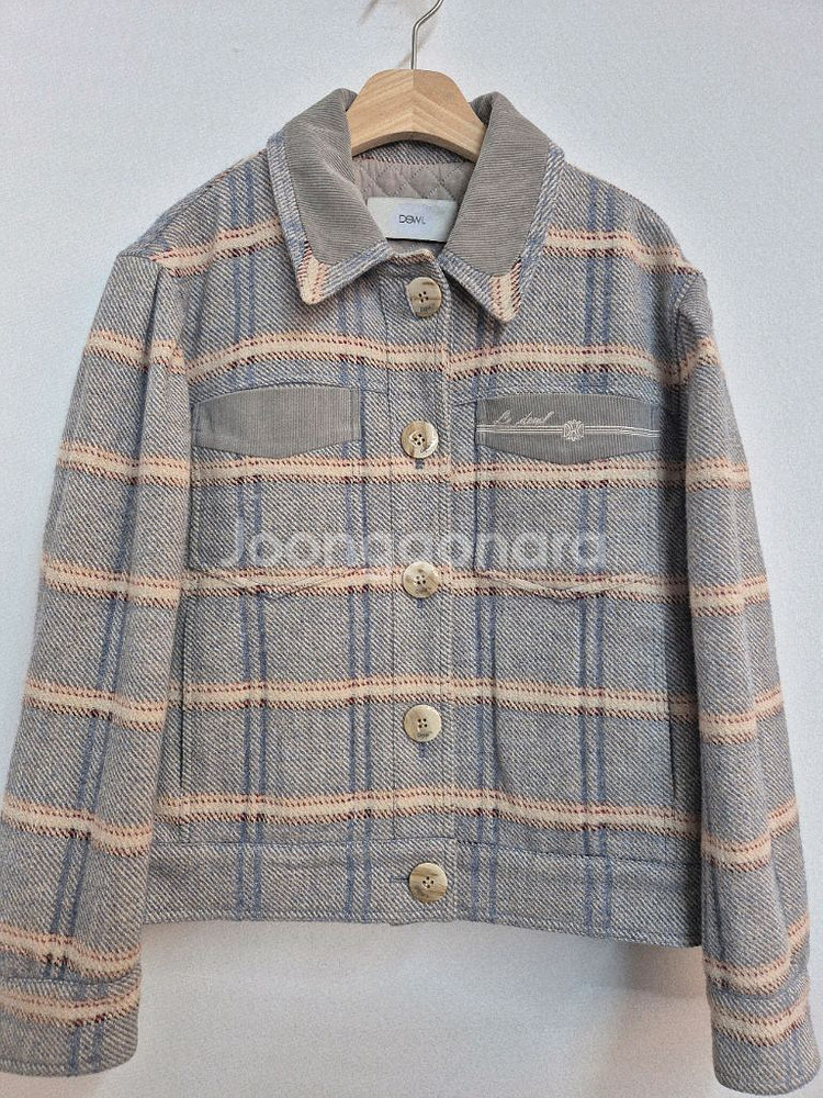 DEWL 체크 누빔 숏 자켓 코듀로이 카라--0