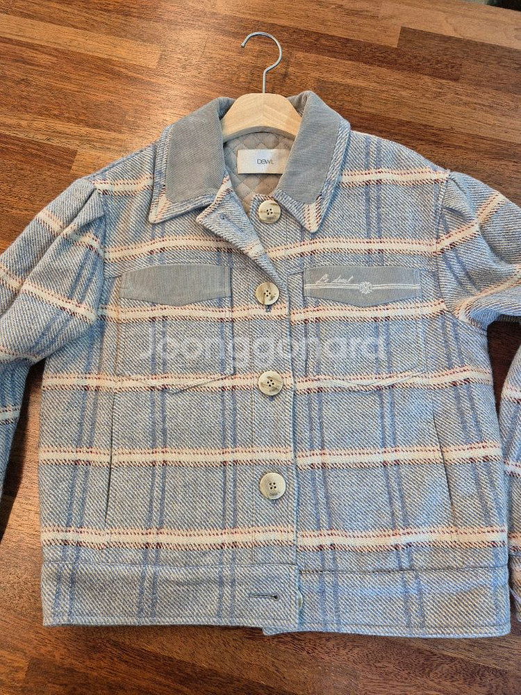 DEWL 체크 누빔 숏 자켓 코듀로이 카라--3