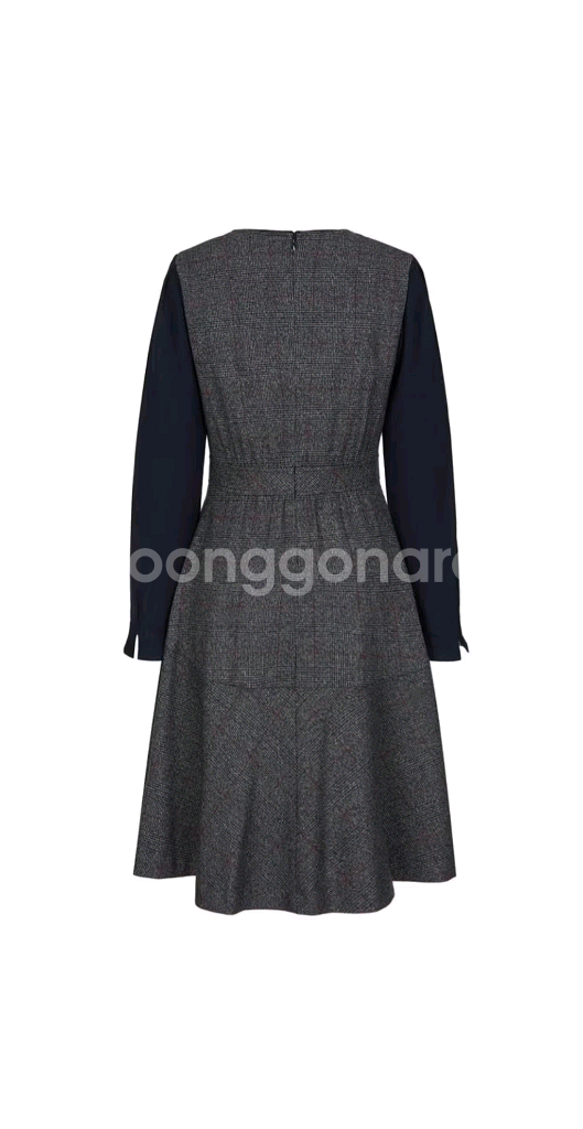 헤지스레이디스 그레이 체크배색 울혼방 미디원피스 66--8