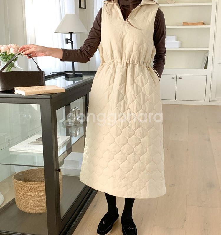 새상품) 가볍고 따뜻 퀼팅 조끼 롱원피스 누빔 롱원피스--3