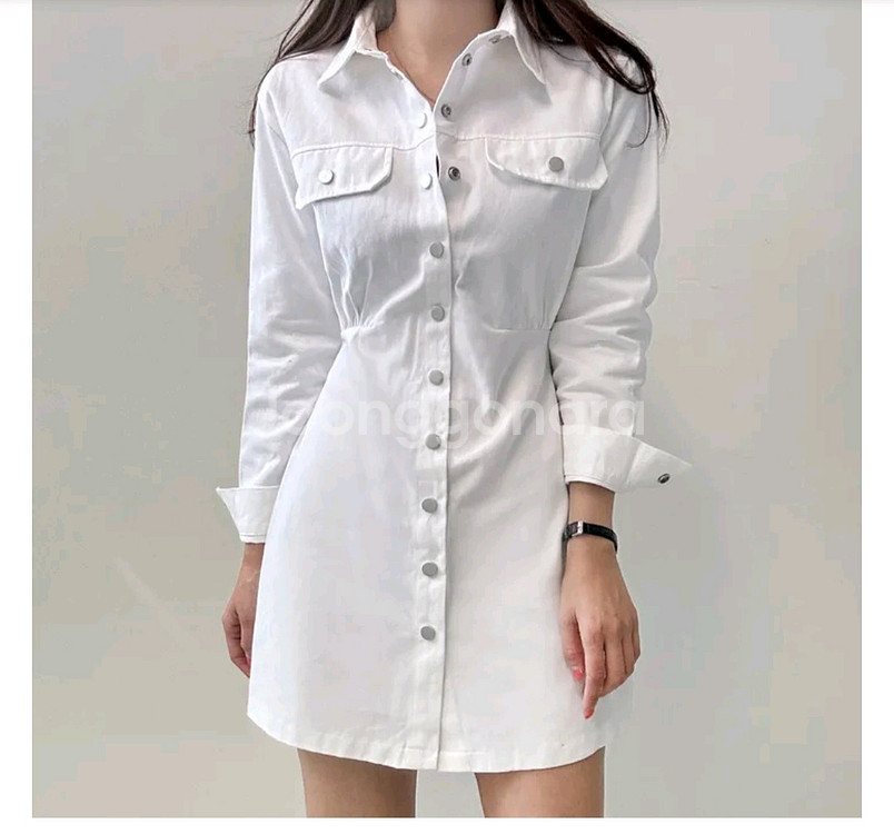 화이트 셔츠 원피스--0