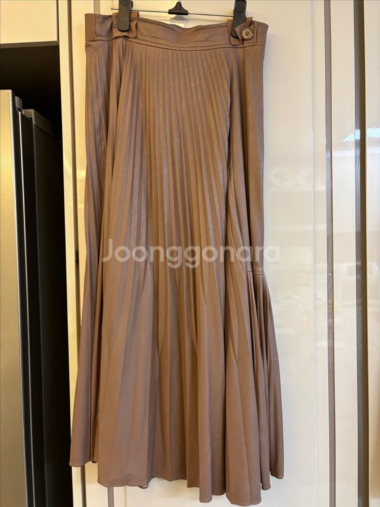 듀엘 레더 플리츠 스커트 66사이즈--5