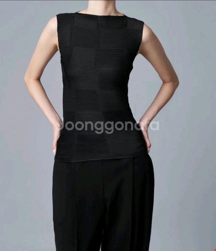 이세이미야케 탑 체커드 플리츠 민소매 블라우스 블랙 2사이즈--6