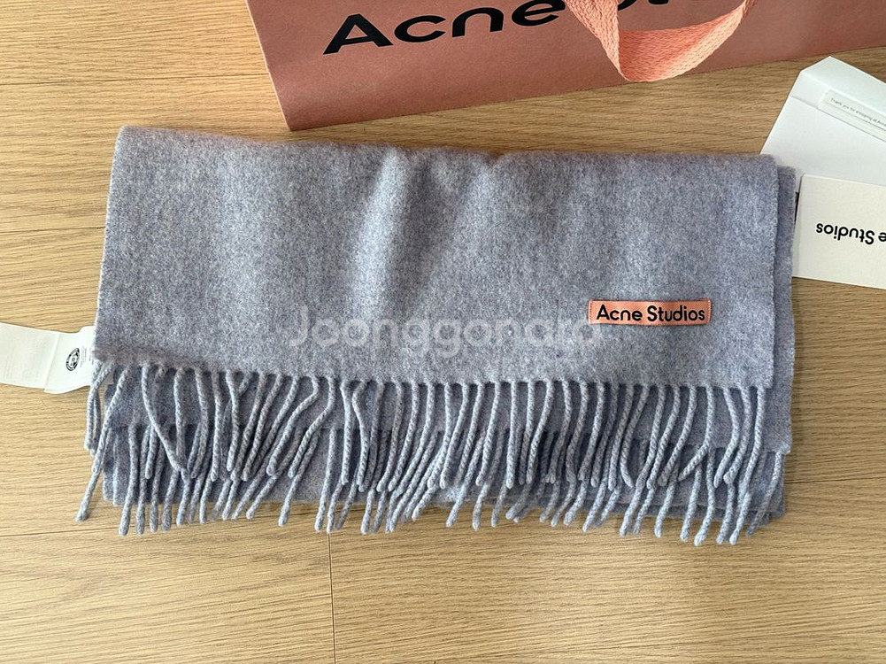 아크네 스튜디오 프린지 울 스카프 (슬림) 파우더 블루 멜란지--2