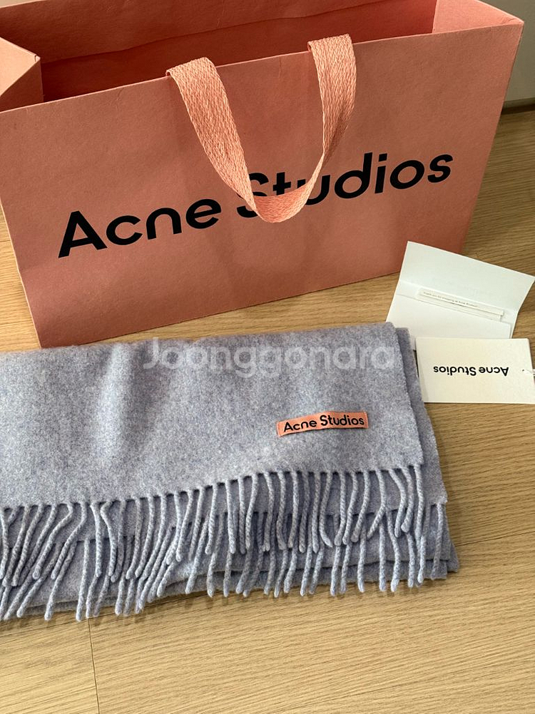 아크네 스튜디오 프린지 울 스카프 (슬림) 파우더 블루 멜란지--1