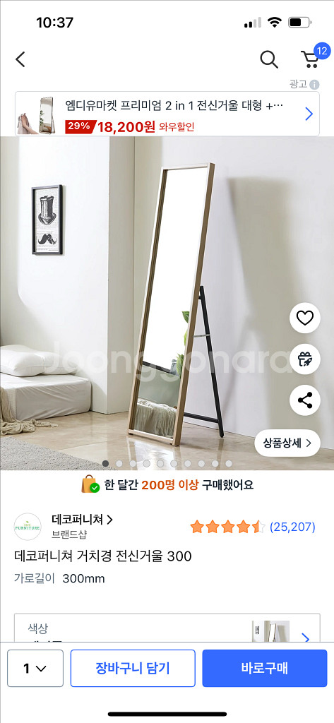 데코피처 거치형 전신거울 300mm--0