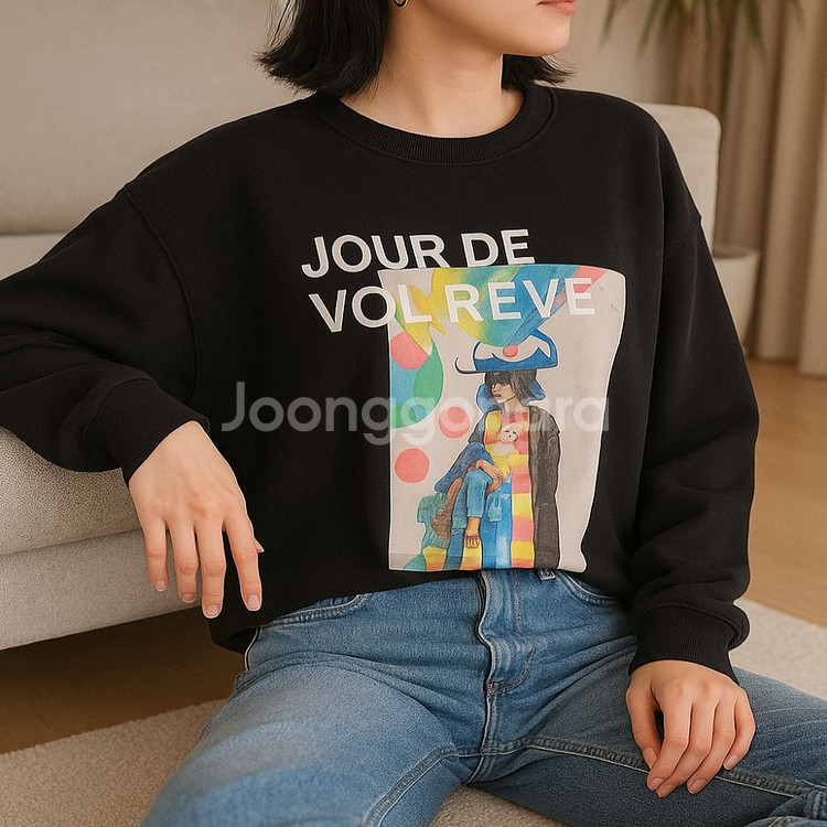 프린팅 루즈핏 맨투맨, 오버핏 감성티 데일리룩ㅡ무배--0