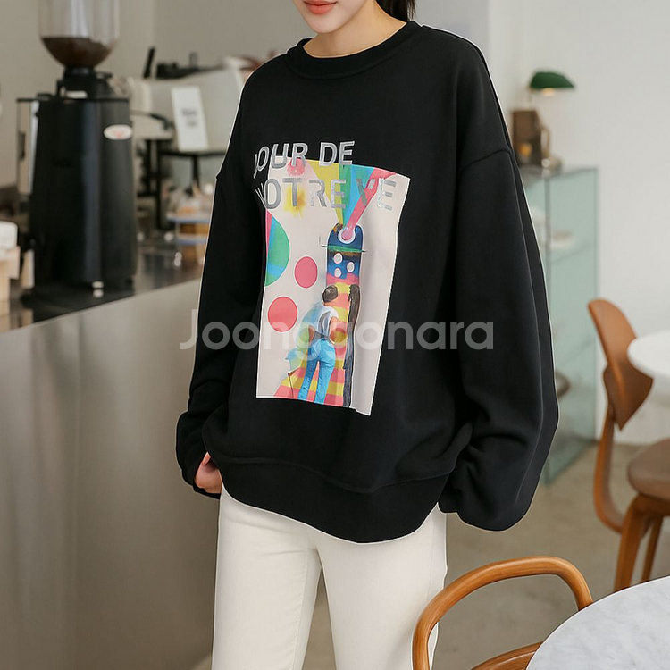 프린팅 루즈핏 맨투맨, 오버핏 감성티 데일리룩ㅡ무배--1