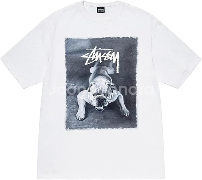 스투시 불독 티 1904844 그래픽 프린트 반팔 티셔츠 (M, 화이트)--0