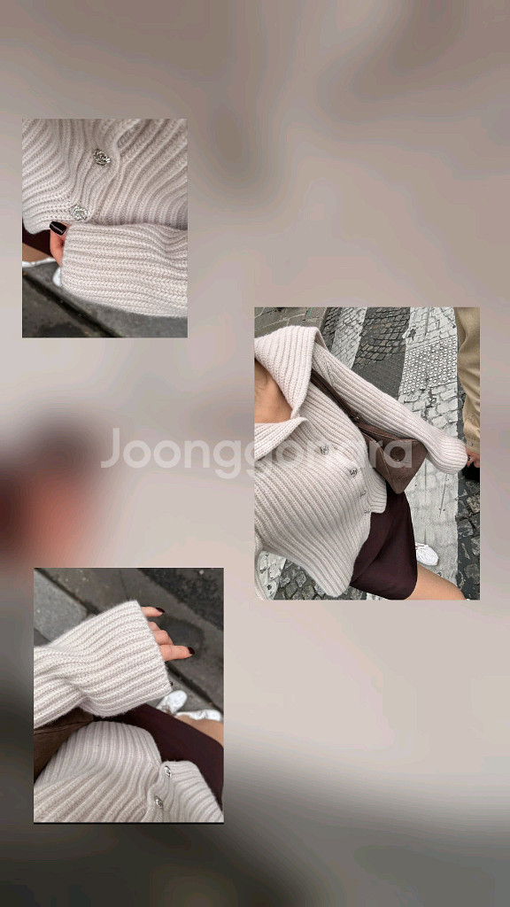 더로랑 해비 빅 카라 니트 가디건 베이지 핑크--3