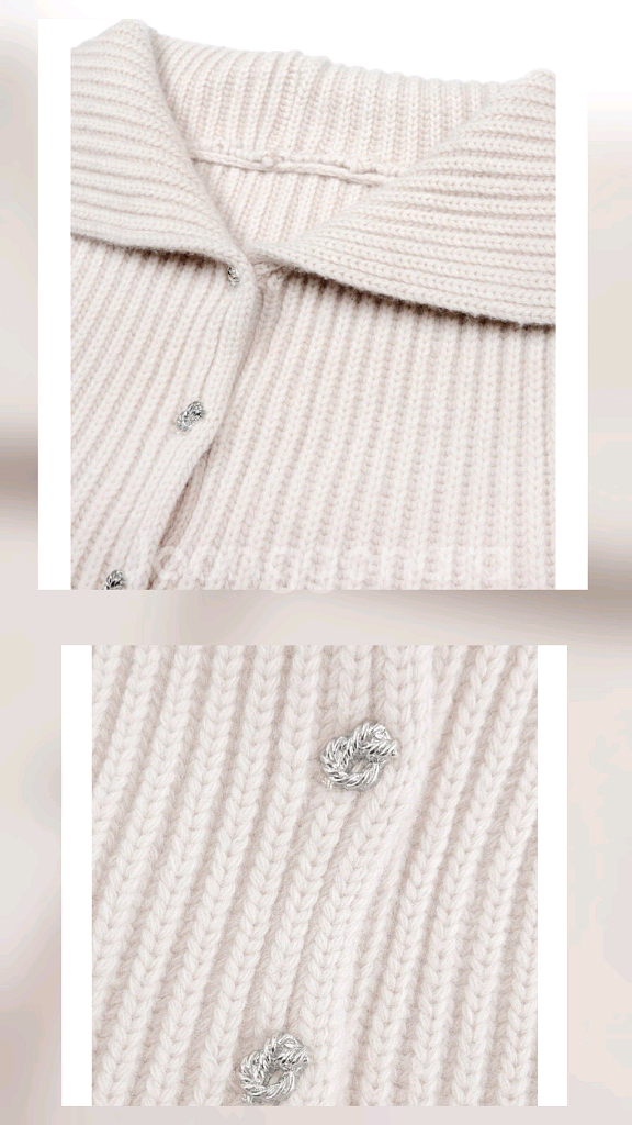 더로랑 해비 빅 카라 니트 가디건 베이지 핑크--5