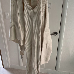 아이보리 니트 롱 원피스 + 가디건 세트