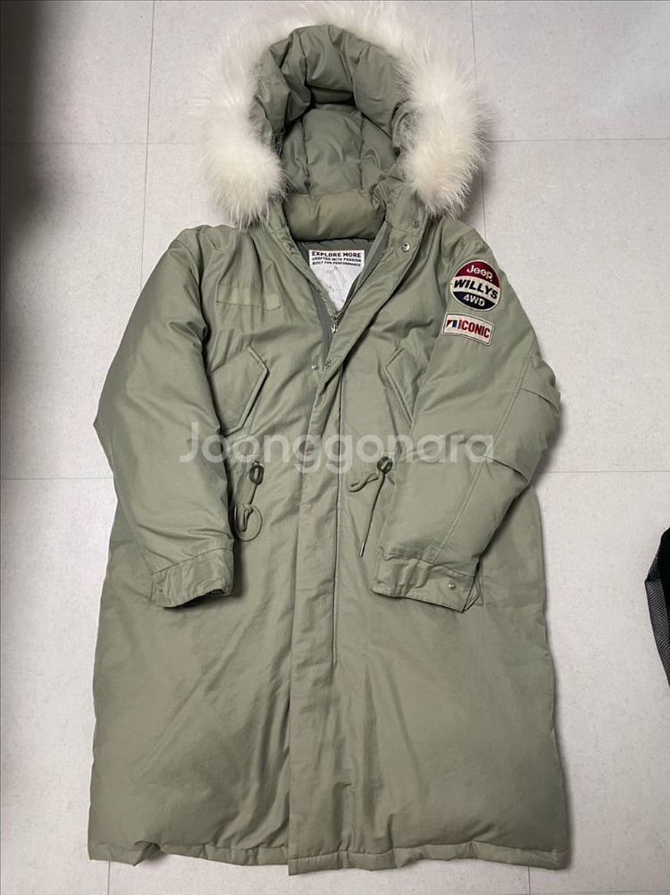 지프 덕다운 야상패딩점퍼 m사이즈 카키색--0